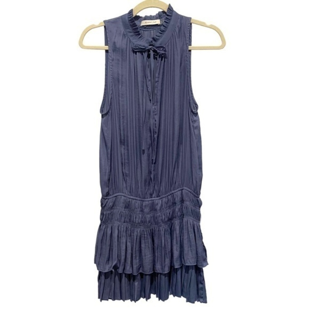 Anthropologie ✘ Mustard Seed Blue Sleeveless Tie Neck Layered Smock Dress Sz S